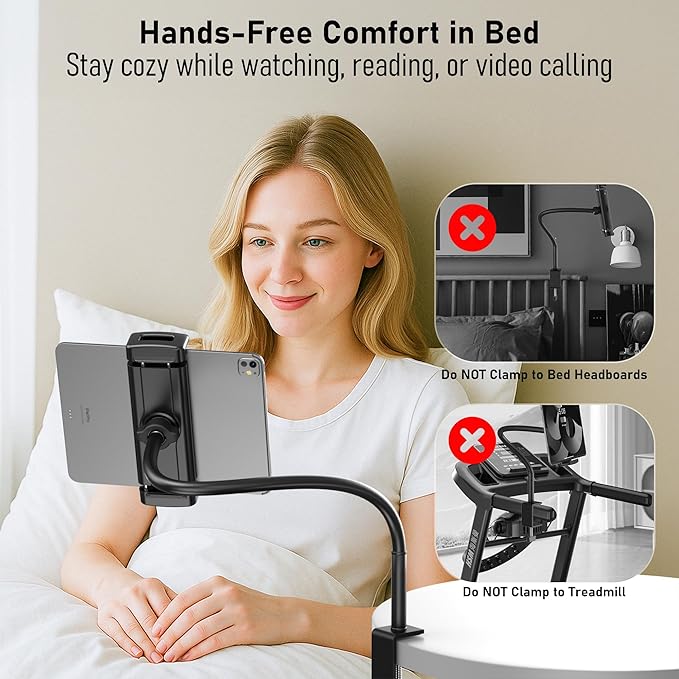 TeQable Tablet Stand for Desk, Gooseneck iPad Holder Clamp Mount, 360° - Image 2