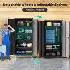 sisesol 75" tall metal storage cabinet with wheels,rolling, side view