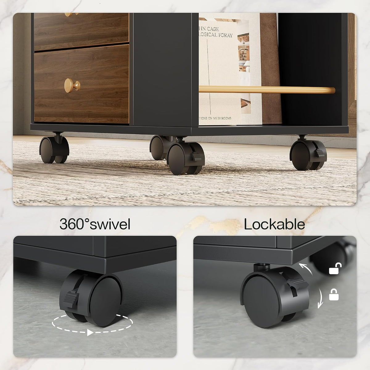 ModernMate Mobile File Cabinet Under Desk with 3 Drawer & Lockable Wheels