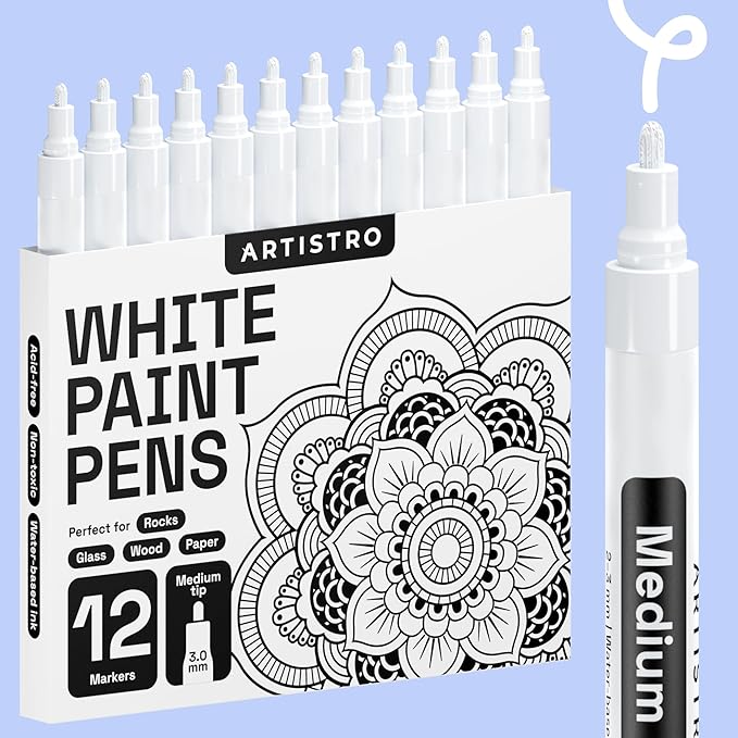 ARTISTRO 12 White Paint Pens for Glass Marking, Rock Painting, Scrapbooking by ARTISTRO