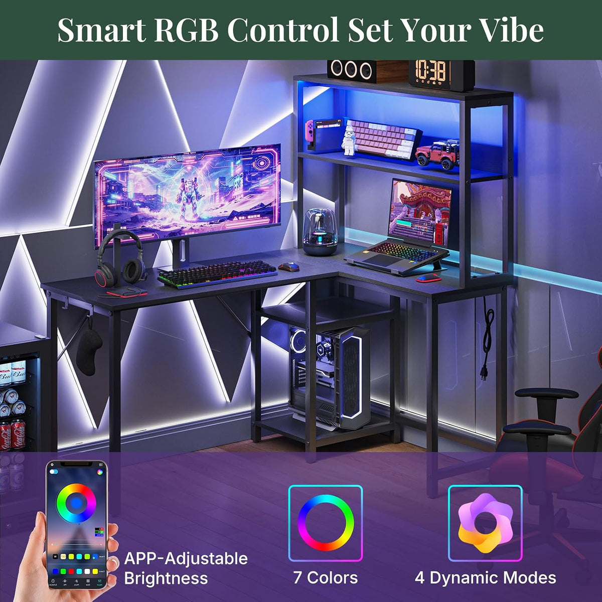 53" L Shaped Gaming Desk Reversible Corner Desk for Home Office