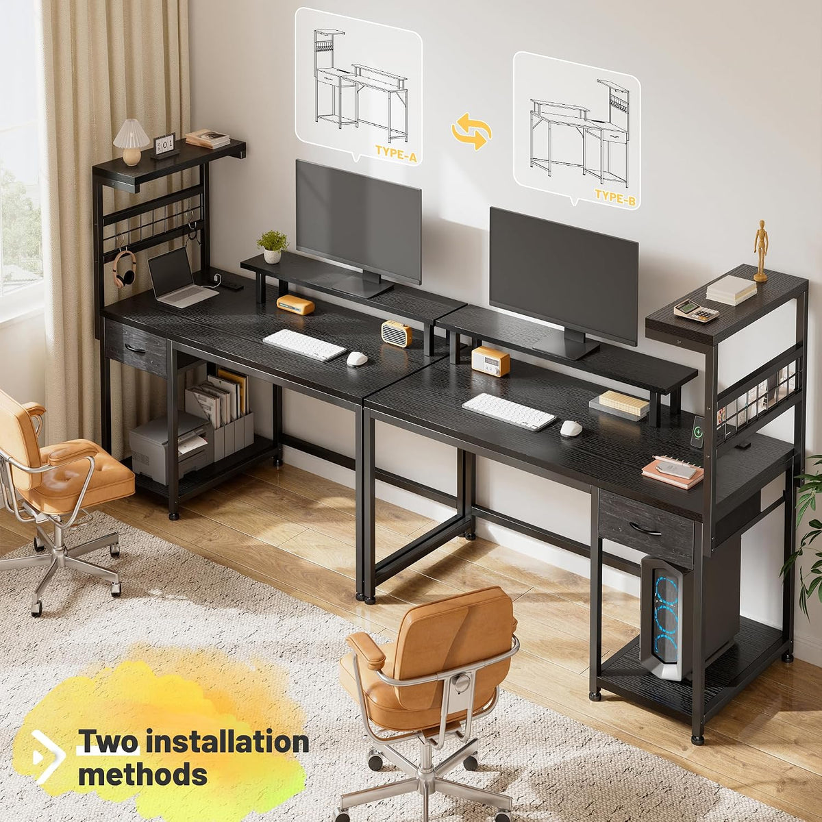 EnHomee 40 "Gaming Desk with LED Lights & Power Outlets, Black
