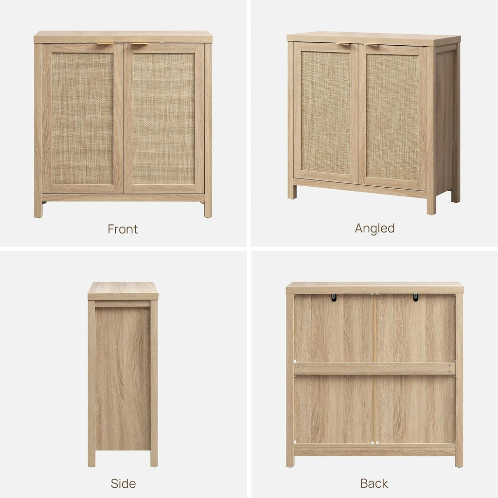 SICOTAS Sideboard Buffet Cabinet with Large Storage : Rattan Boho Credenza | Farmhouse Coffee Bar Storage Cabinet with Adjustable Shelves, Rattan Doors, Buffet Table for Kitchen Living Room Hallway