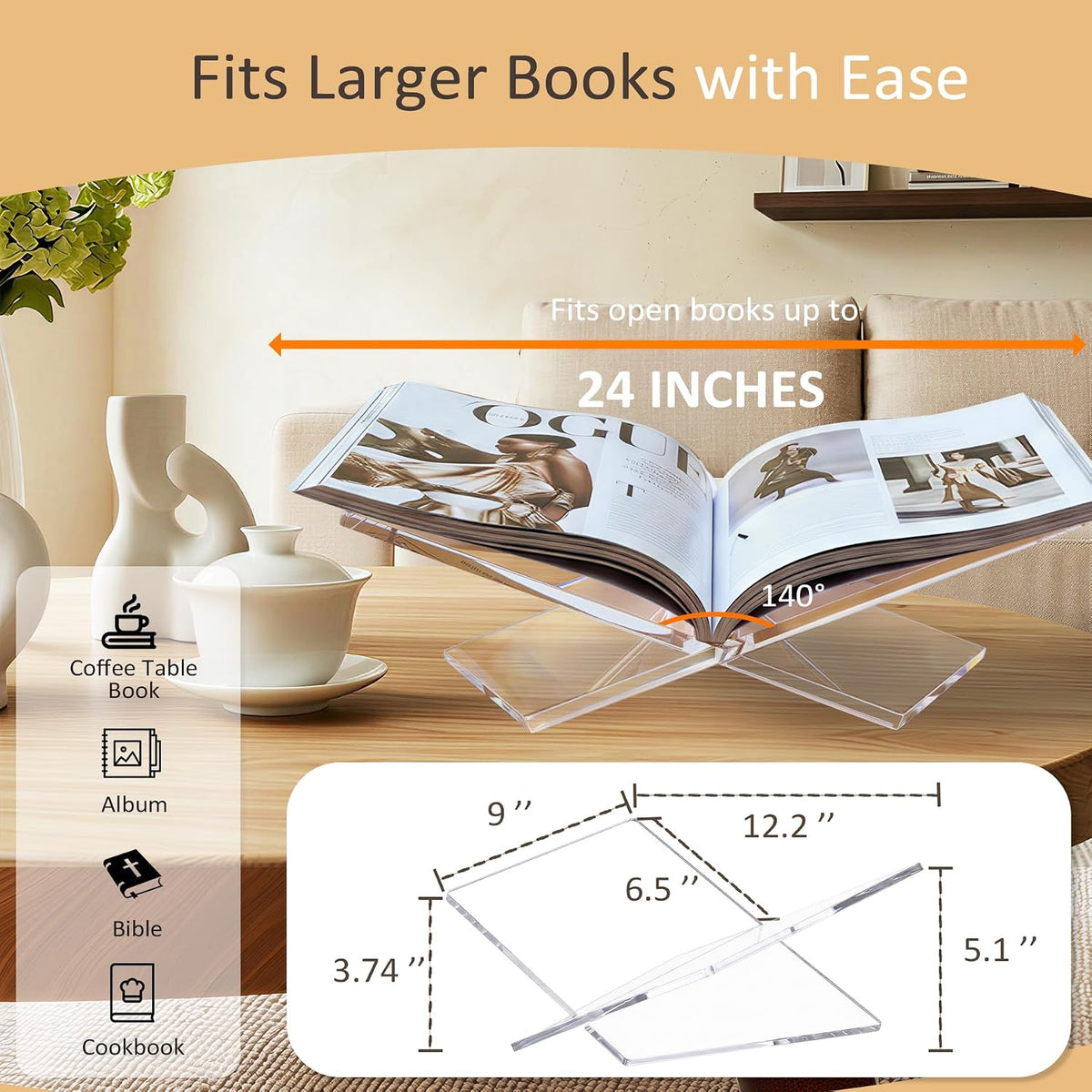 Acrylic Book Stand for Display, Large Book Holder 12.2"x9"x5.1&quot...
