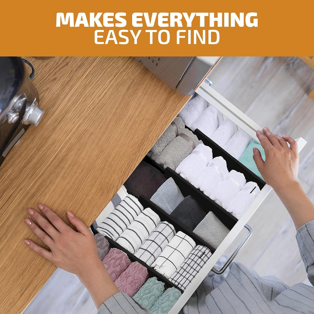 6 Pack Black Drawer Dividers - 6 Inch High for Deep Drawers, Adjustable 11.5 ...