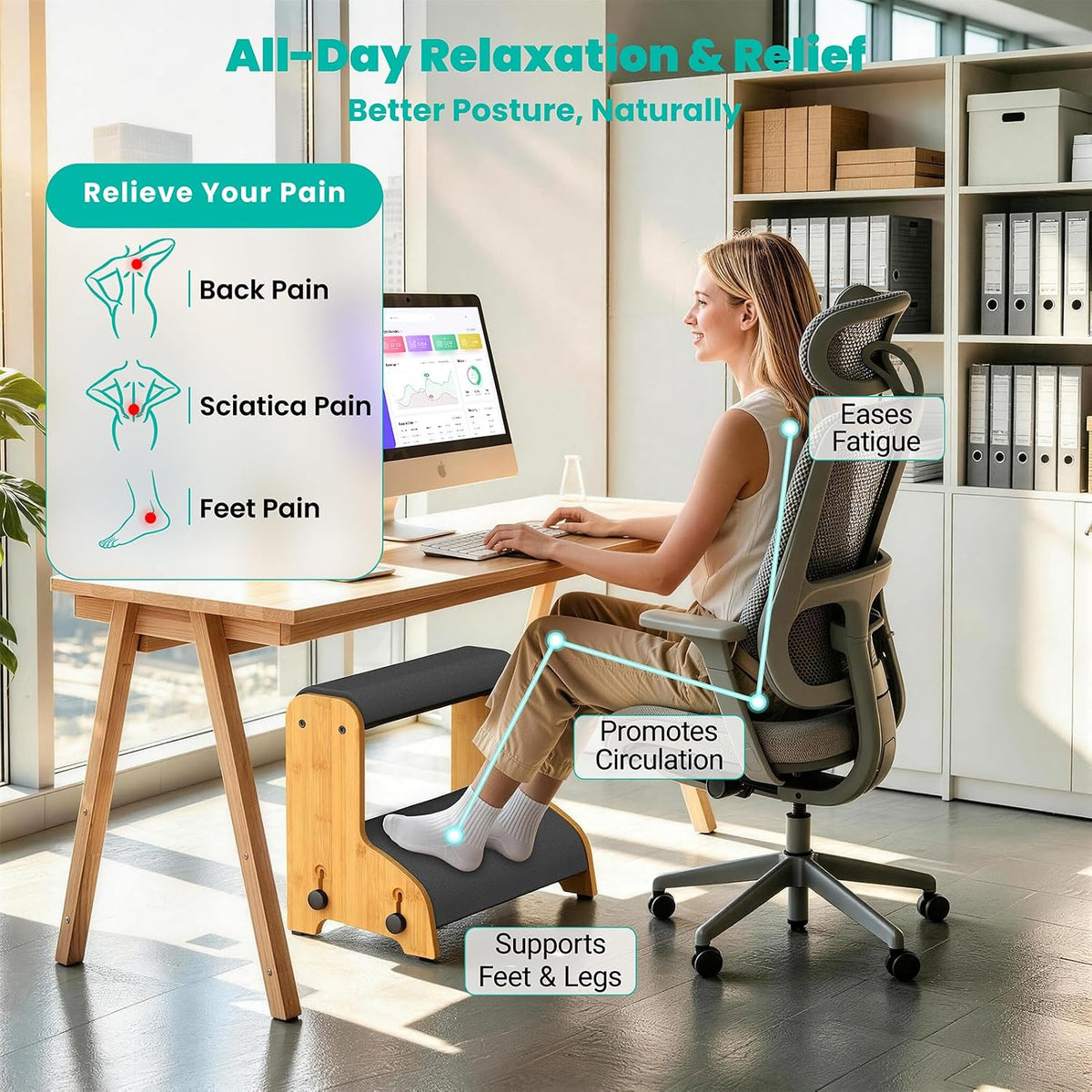 YEASHEIN 2-Tier Adjustable Office Foot Rest Under Desk at Work, 8 Positions