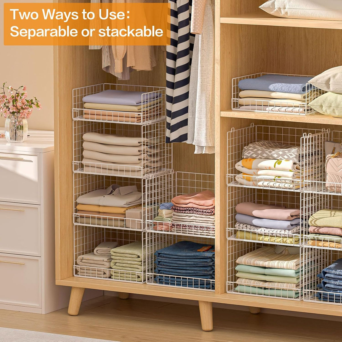 Yociyoga 4 Tier Stackable Closet Organizers and Storage Shelves, Foldable Clo...