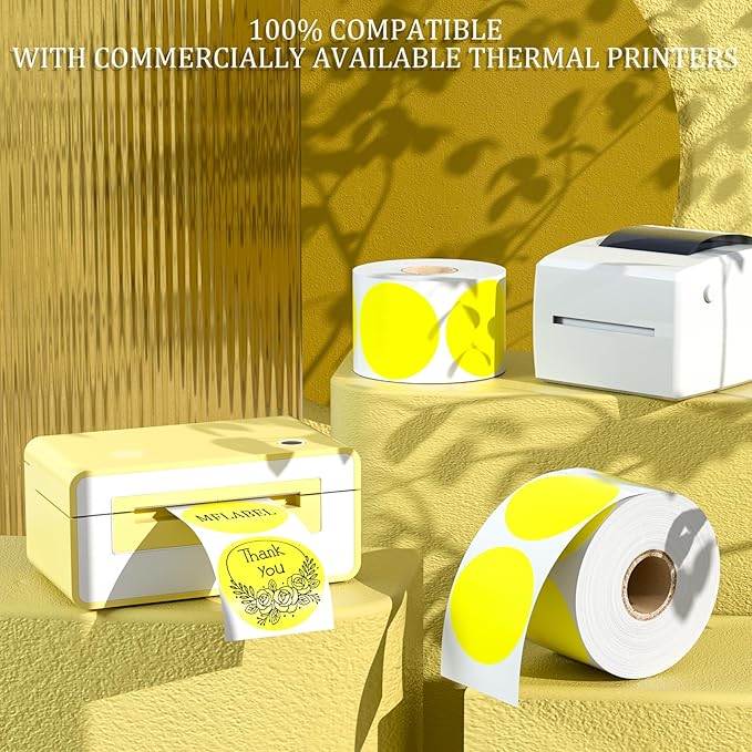 MFLABEL 2" 750 Yellow Circle Direct Thermal Stickers Labels Roll, Compatible - Image 4
