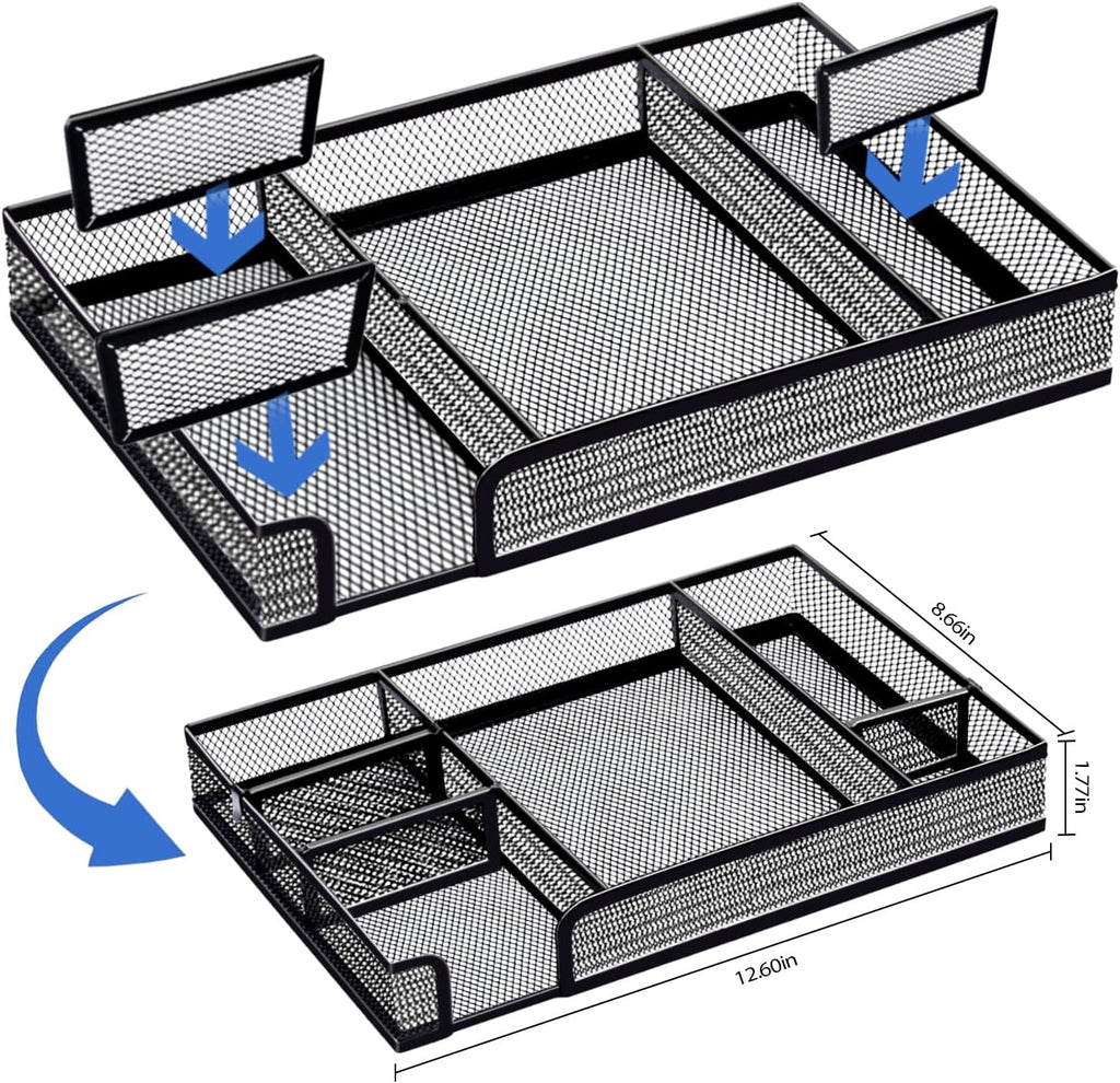 black desk organizer set, office supplies with stapler, close-up detail