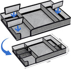 black desk organizer set, office supplies with stapler, close-up detail