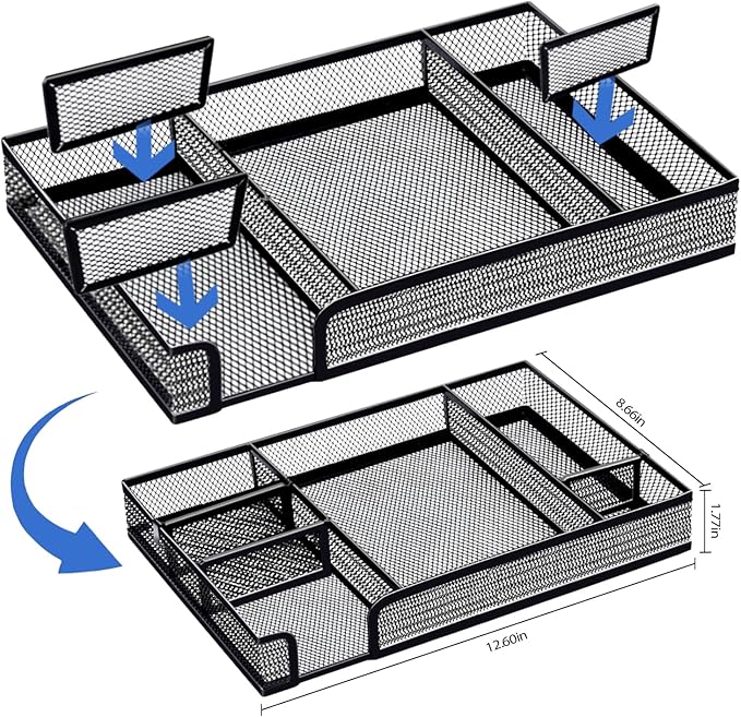 Black Office Desk Accessories, Desk Drawer Organizer, Stapler and Tape - Image 3