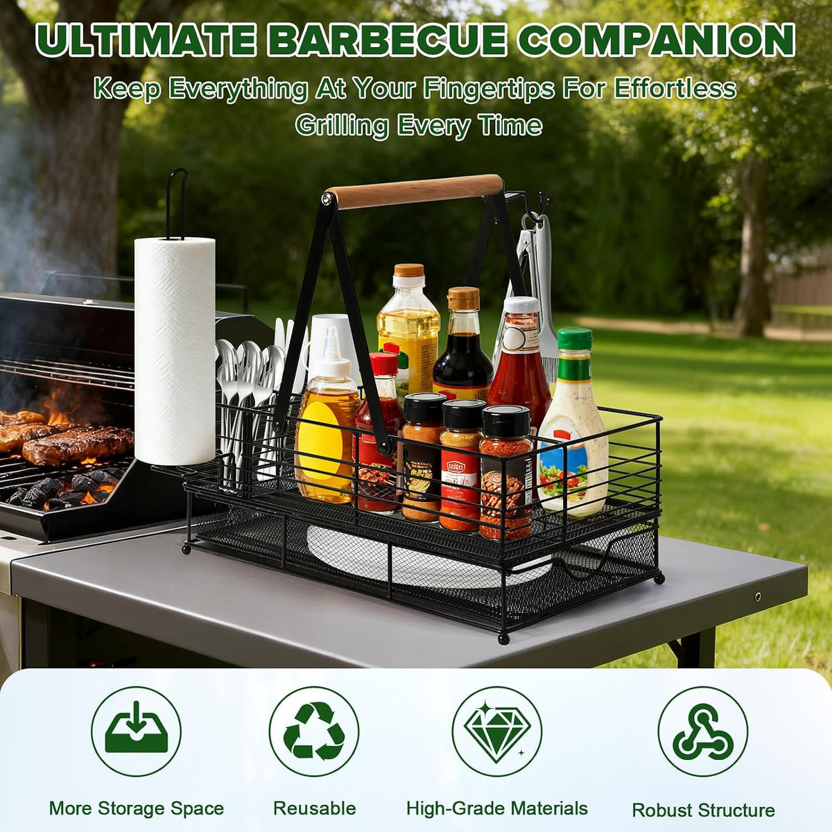Grill Caddy, BBQ Caddy with Paper Towel Holder, Griddle Organizer, Plate and ...