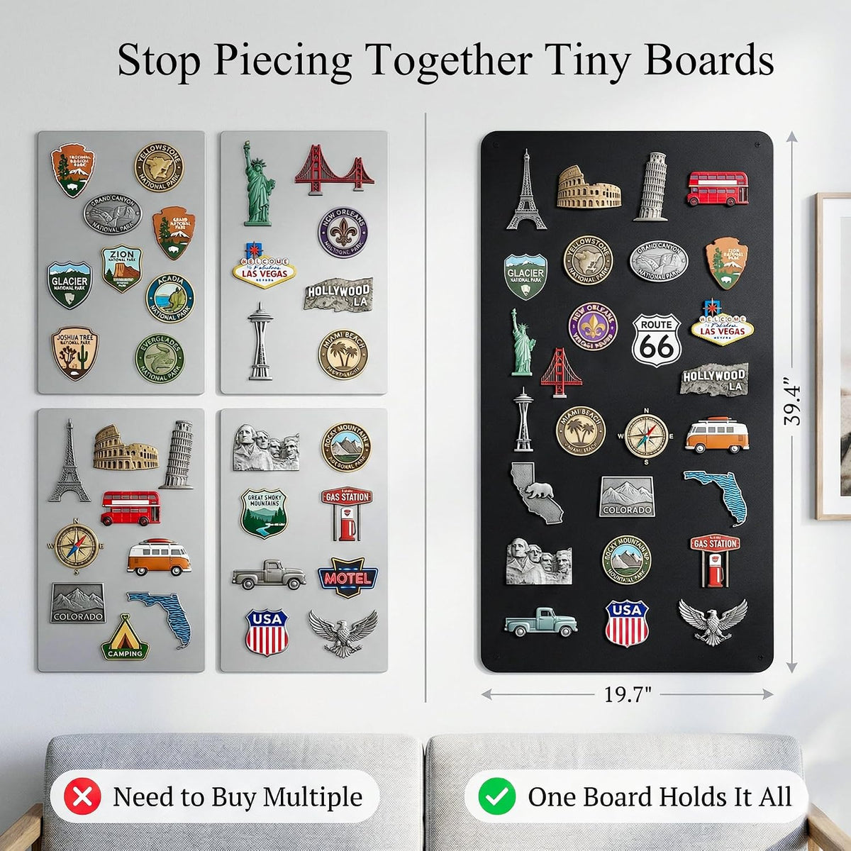 Souvenir Magnetic Board for Wall: Large Gallery for Collections