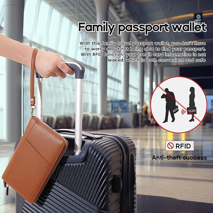 RFID Blocking Family Passport Holder Wallet 6, Premium Leather Travel Document - Image 6
