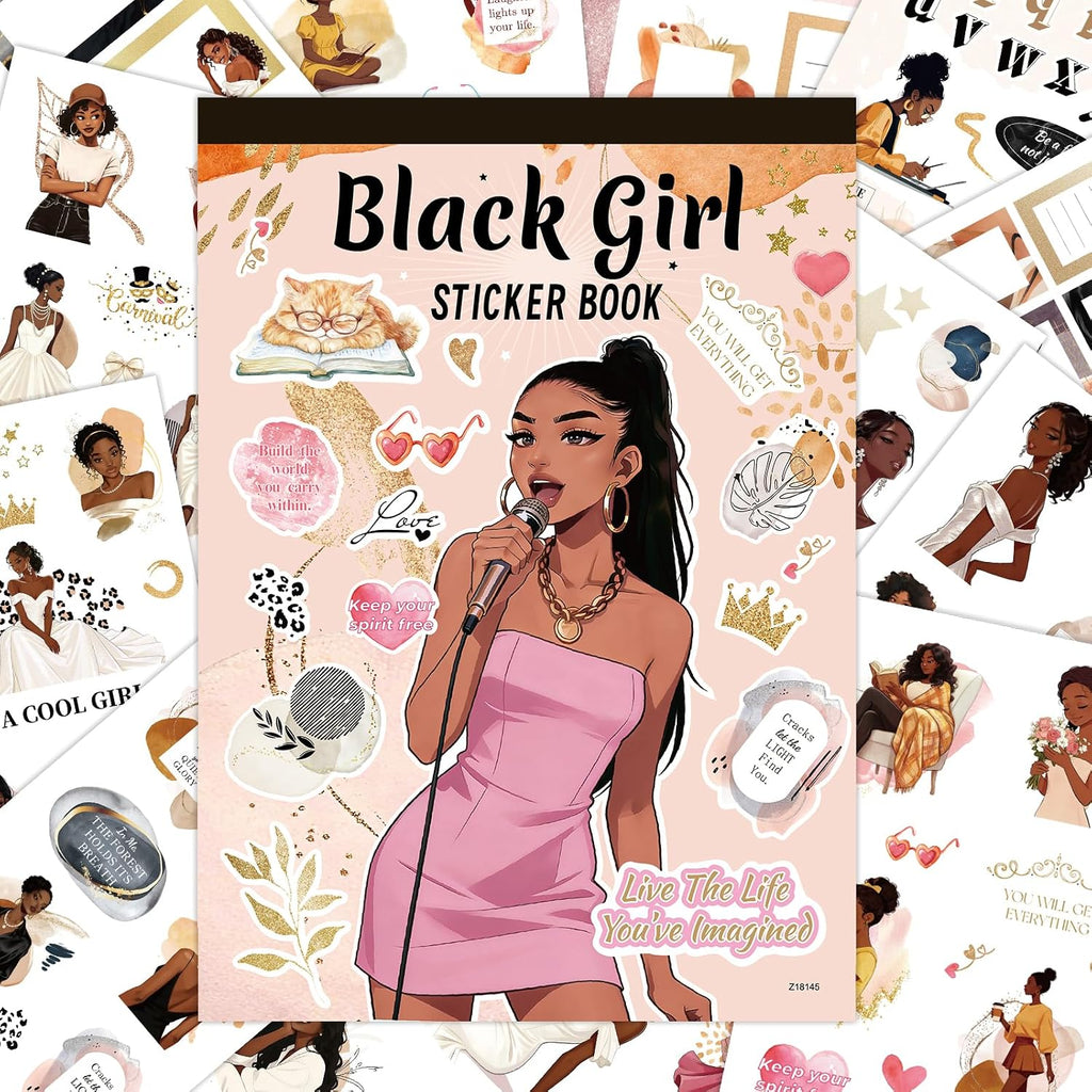 Black Girl Stickers Book - Planner Stickers, Journaling Sticker Decals | Inspirational African American Women Sticker for Adult, for Laptop, Water Bottle, Phone Case, Scrapbook Accessories for Women