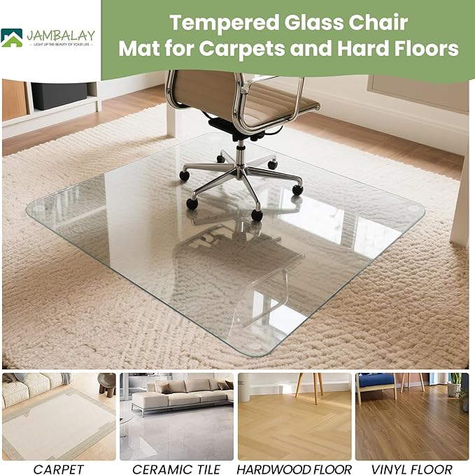 JAMBALAY 46″×36″ Tempered Glass Floor Mat, Heavy Duty Glass Office Chair Mat - Image 2