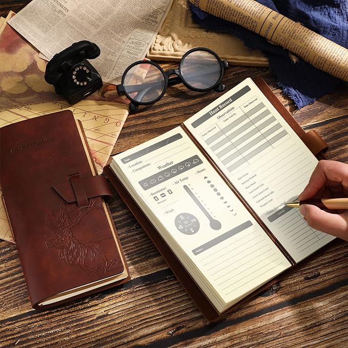Eaasty 2 Pcs Leather Hunting Log Book Elk Hunting Journal Notebook - Image 4