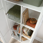 sauder select storage cabinet/ pantry cabinets, white finish showing dimensions