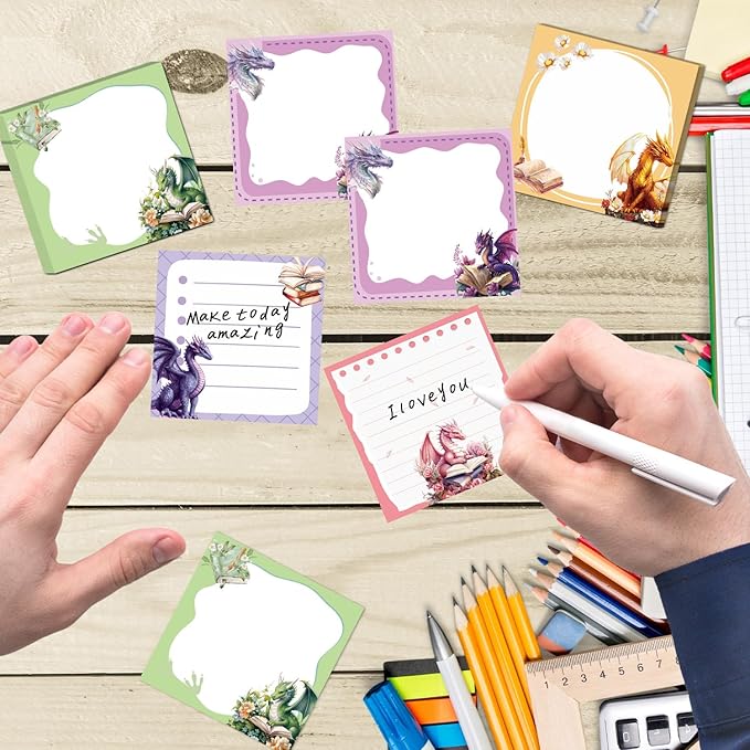 Lovarywow Dragon Sticky Notes Gifts, 9 Pack Cute Dragon Notepads 3x3 Inch Gifts - Image 6