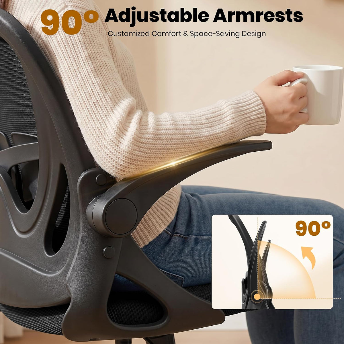 Primy Drafting Chair Tall Office Chair with Flip-up Armrests Executive Ergono...