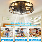 depuley flush mount ceiling fan: 20" caged ceiling, side view