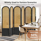 Asnefeli Room Divider 4 Panels, Folding Privacy Screen, Foldable Wood Rattan - Image 2