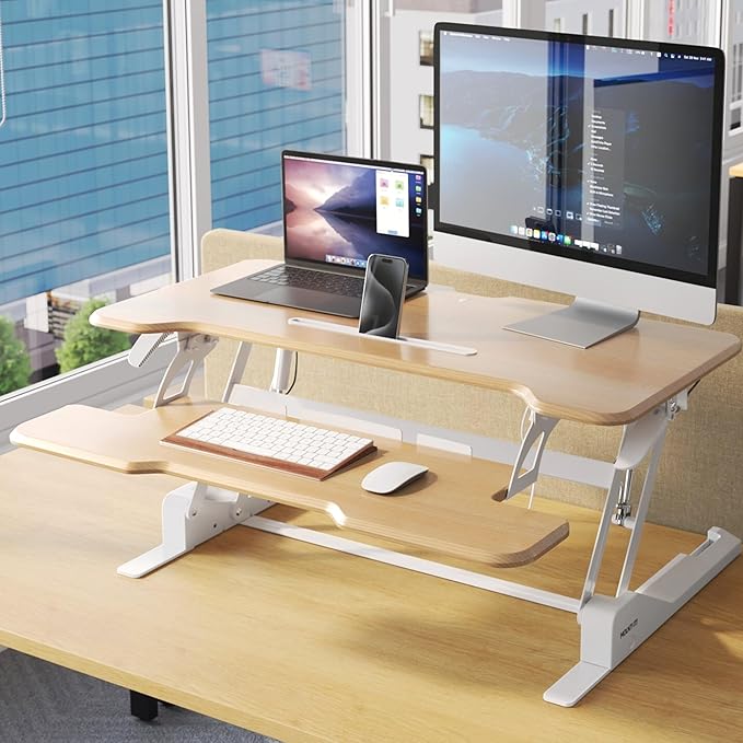 Mount-It! Height Adjustable Standing Desk Converter, 38” Wide, Desk Riser - Image 4