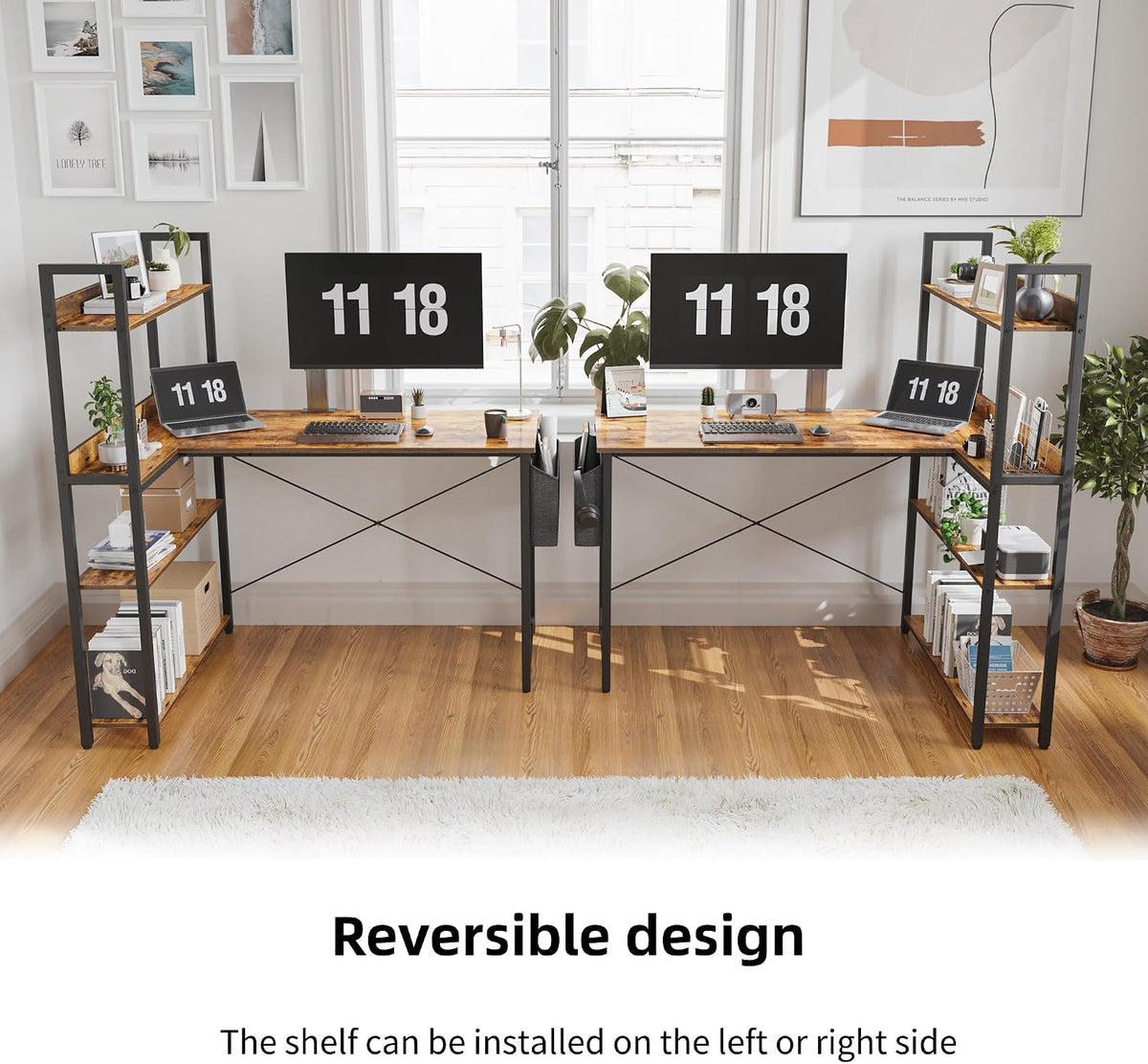 Treesland 55 Inch Computer Desk with Storage Shelves, L Shaped Desk with Stor...