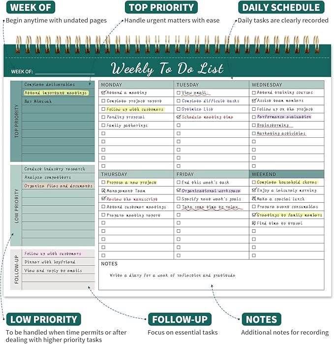 ALKALO 104 Pgs Weekly To Do List Notepad, 52 Duplex-Printed Undated Sheets 100 - Image 2