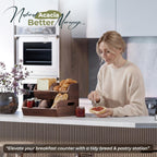 acacia wood pantry storage bins - stackable open showing dimensions