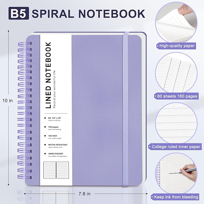 Lined Spiral Journal Notebook, B5 Spiral Notebook, 7.8''×10'' Journaling - Image 2