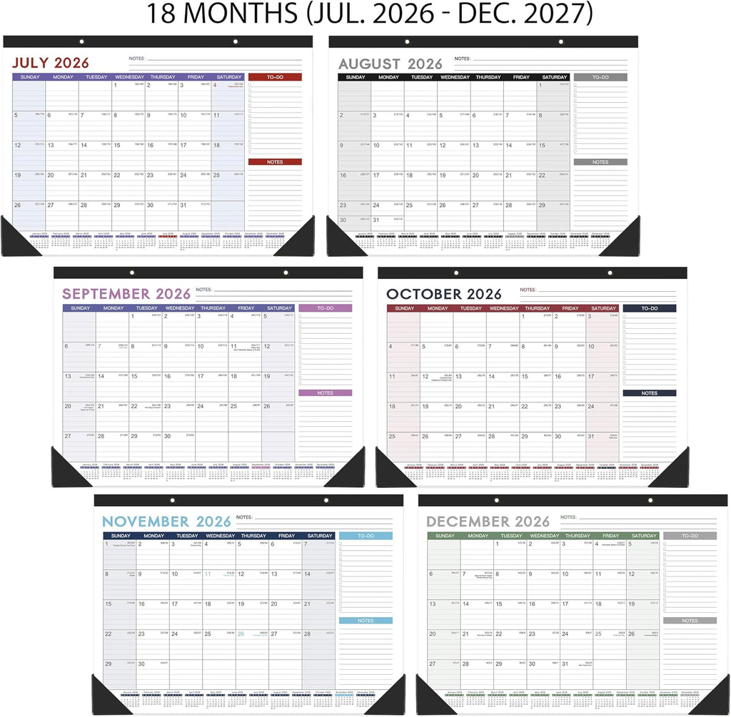 2027 Desk Calendar - July 2026 - December 2027, 17" x 12" Large Desk Calendar 2026-2027, 18 Months Desk Calendar, Desk Pad, Elegant Design