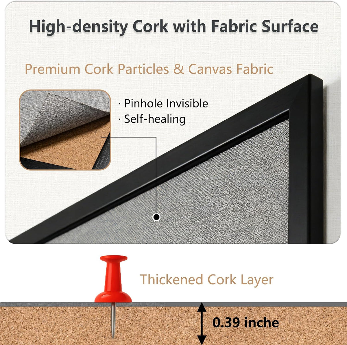 Cork Board, 36x24 Inch Wood Framed Bulletin Board with Gray Fabric