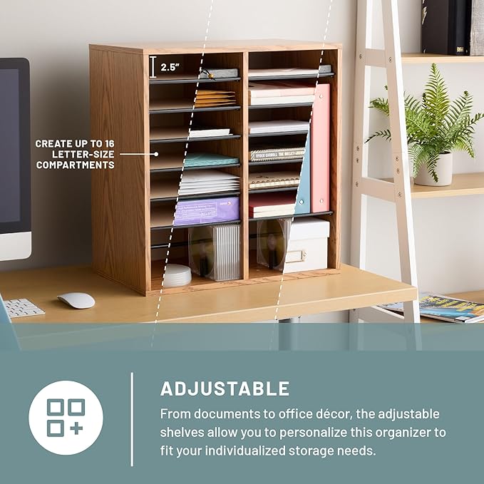 Safco Wood Adjustable Literature Organizer, 16 Compartment - Image 2