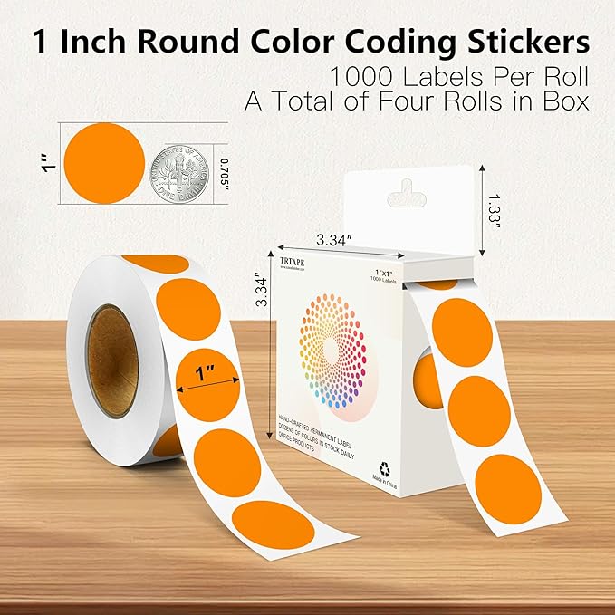 Orange 1 Inch Round Color Coding Labels - Image 2