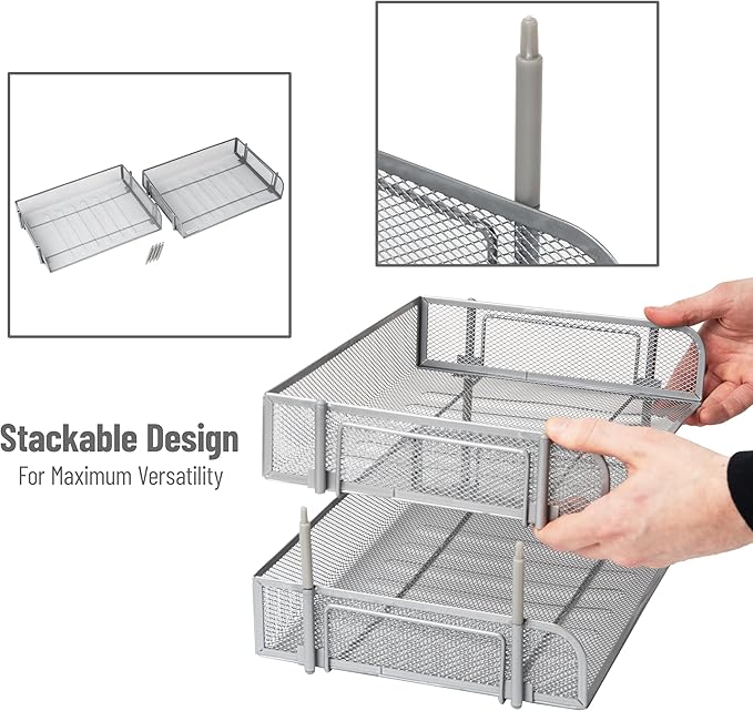 Mind Reader Stackable Paper Tray, Desktop Organizer, File Storage, Metal Mesh - Image 4