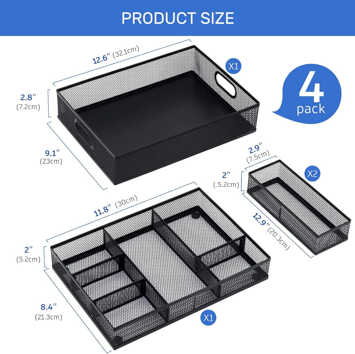 neudeco desk drawer organizer, 4 pack metal mesh shown in use