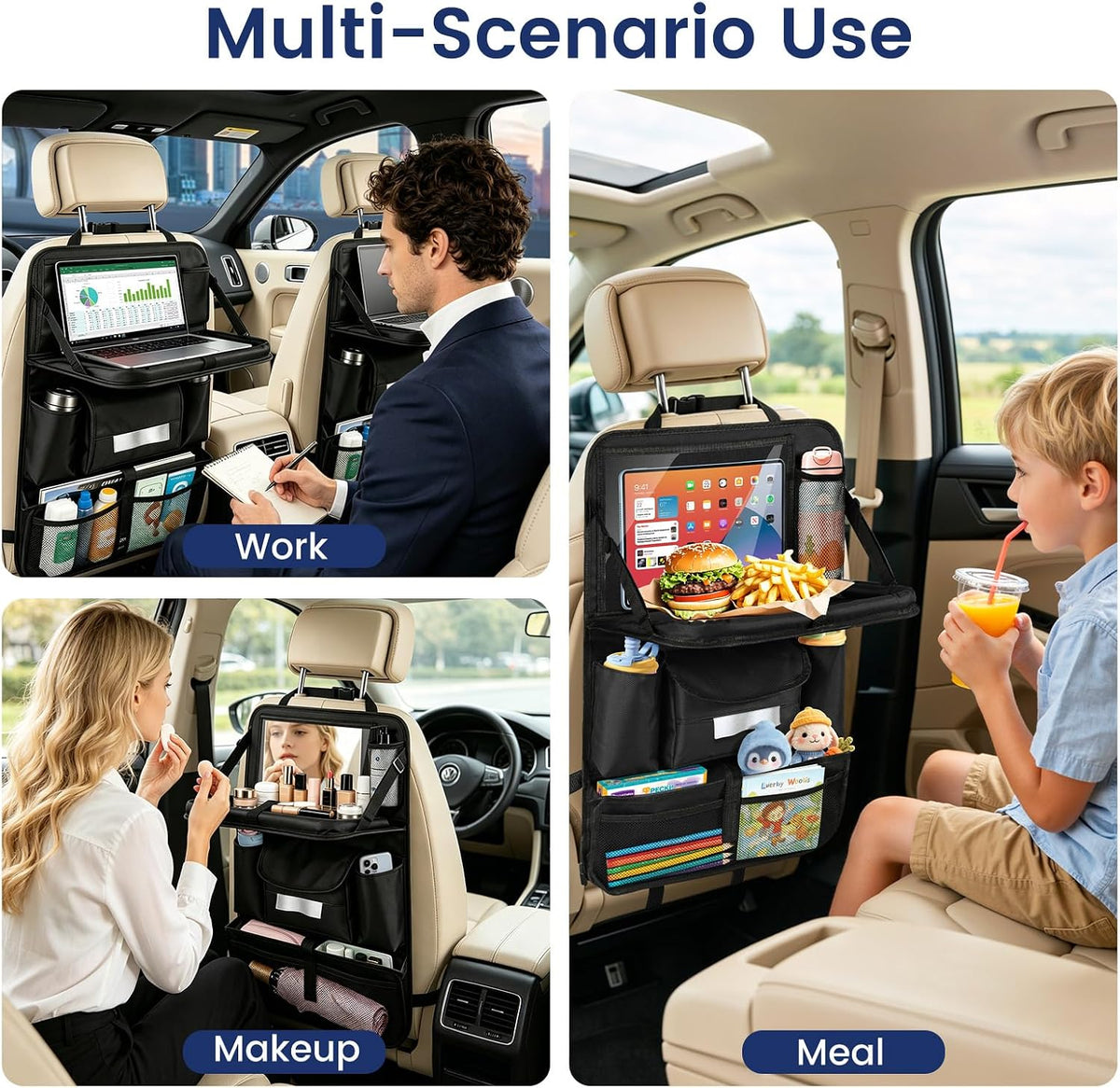 MoKo Car Organizer Back Seat, 8 Pockets Foldable Tray 600D Black, 2 Pack