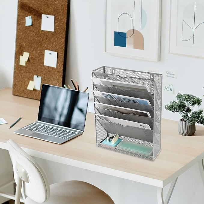 EASEPRES 6 Tier Mesh Hanging Wall File Organizer, Desk Vertical Mail Paper - Image 7