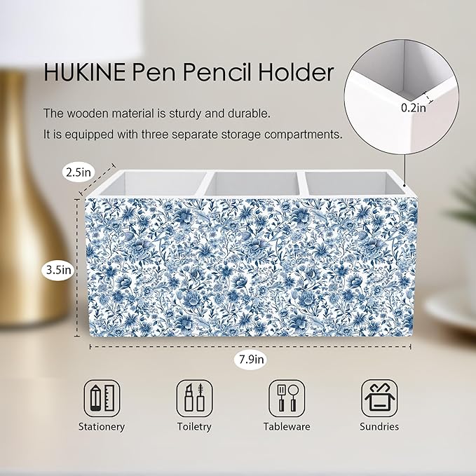 HUKINE Blue and White Chinoiserie Floral Pen Holder - Image 6