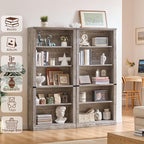 RWYHG 70" Grey Tall Bookshelf Set of 2, 5-Tier Thick Wooden Book Shelf - Image 4