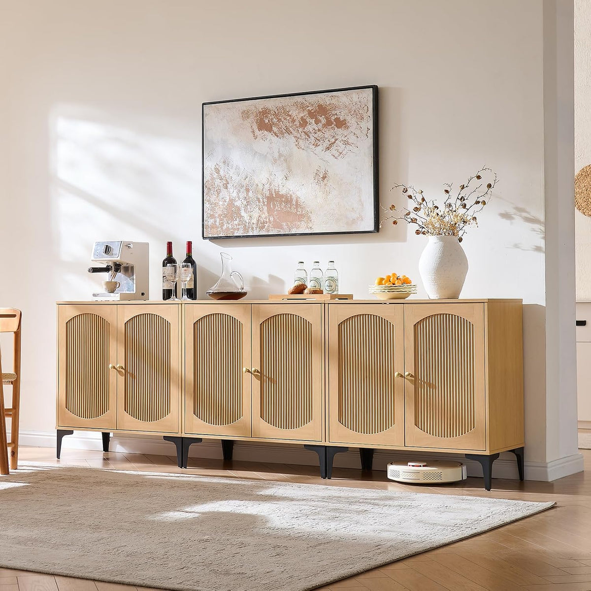 92.7" Modern Arched Sideboard Buffet Cabinet with Storage,Natural