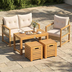 tangkula acacia wood outdoor coffee table with stools, front angle view