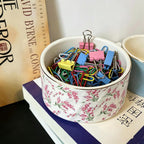Paper Clip Holder Ceramic Paper Clip Holders Floral Paperclips Holder Dispenser Cute Gold Line Paper Clip Organizer for Desk Binder Clip Holder Bobby Pin Hair Clip Holder Gift for Office Pink Flowers
