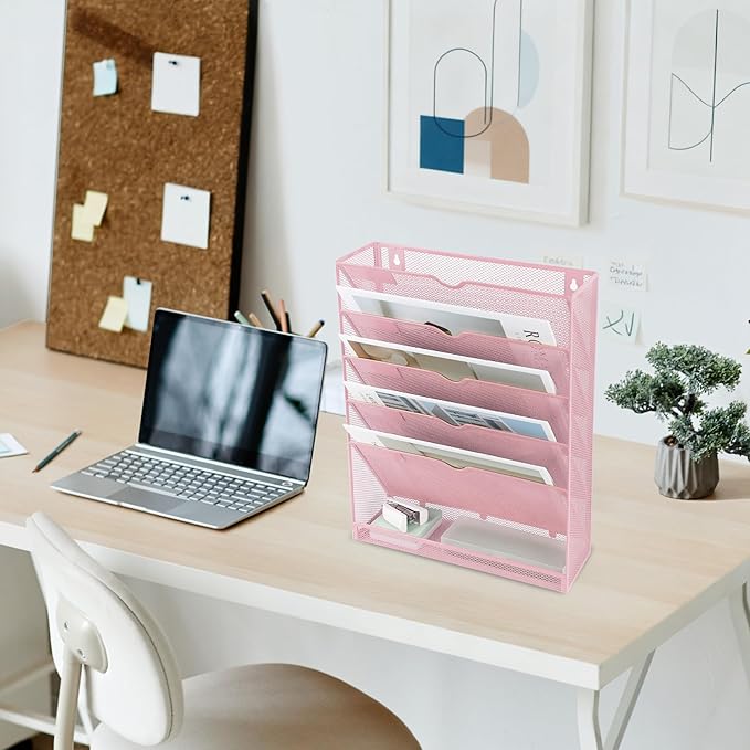 EASEPRES 6 Tier Mesh Hanging Wall File Organizer, Desk Vertical Mail Paper - Image 7
