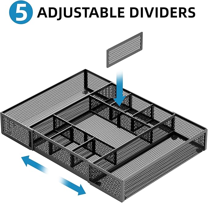 Marbrasse Expandable Desk Drawer Organizer, Mesh Drawer Organizer Tray - Image 3