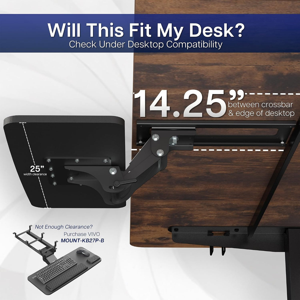 VIVO Black Under Desk 25 x 10 in Keyboard Tray, MOUNT-KB03B