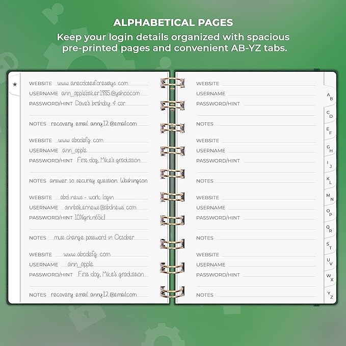 Clever Fox Password Book Spiral – Mini Internet Address & Password Organizer - Image 3