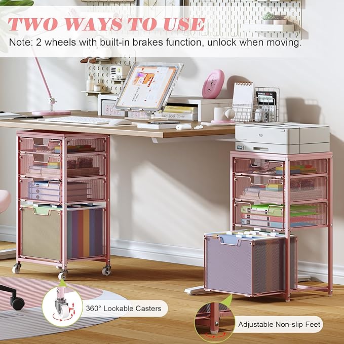 Sbanmao 4 Drawer Rolling File Cart Under Desk Storage, File Cabinets - Image 3