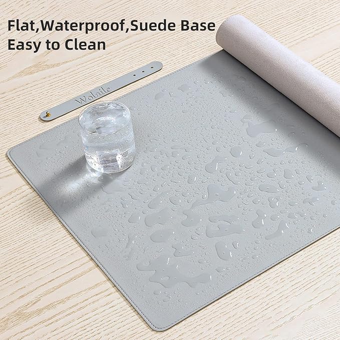 Wolaile PU Leather Desk Pad Blotter, Light Grey Waterproof Office Desktop Mat - Image 3
